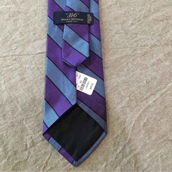 346 Brooks Brothers Neck Tie Men's Purple Blue Striped Pure Silk Made in USA - Picture 8 of 9